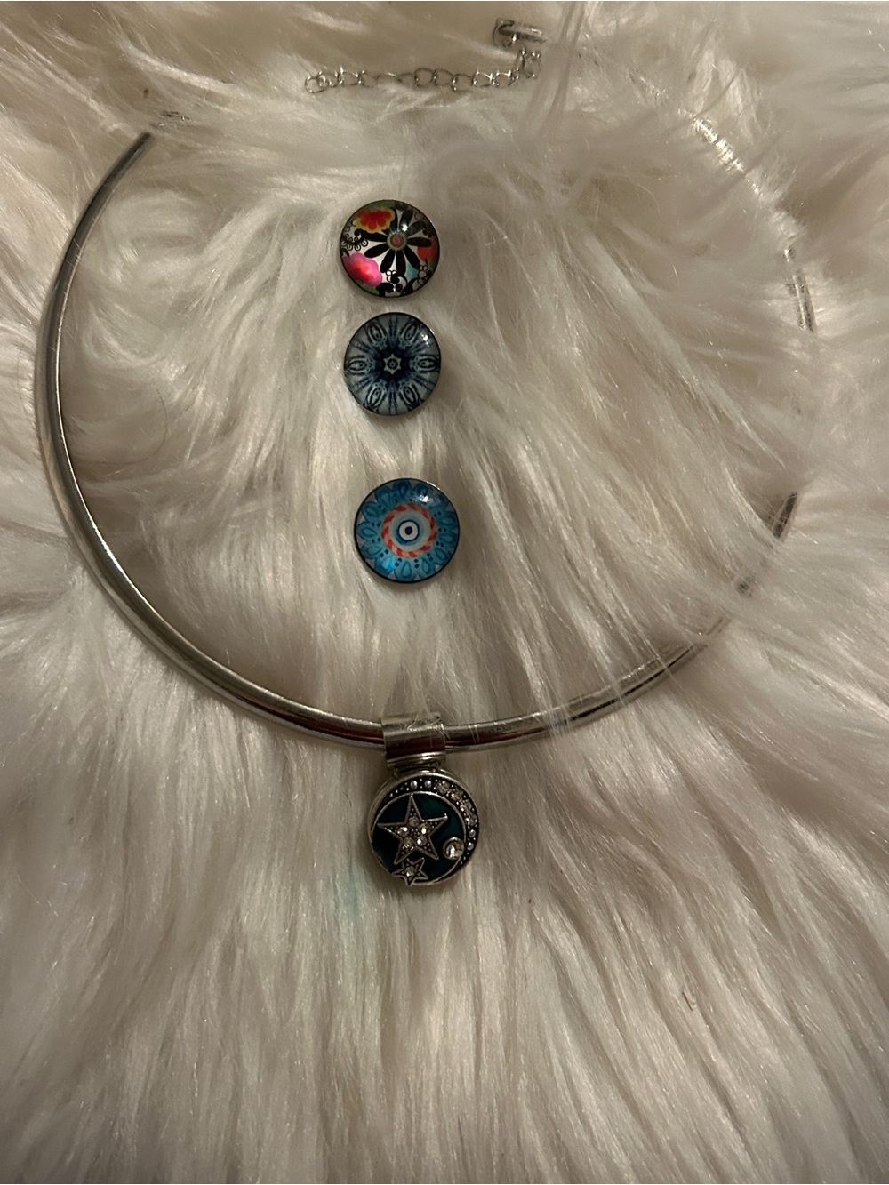 Interchangeable Star Pendant Choker Necklace - Silver with Blue Accent